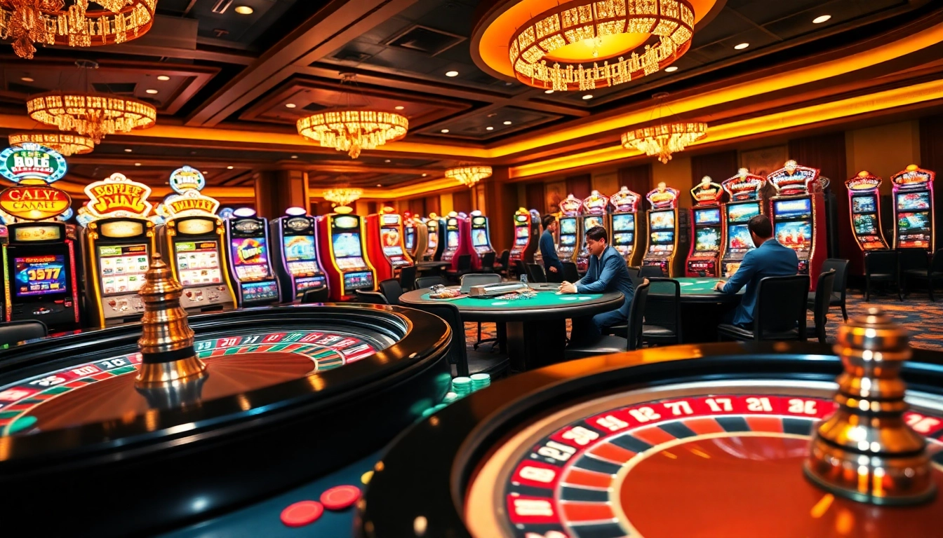 Experience the vibrant gaming atmosphere of 6FF filled with roulette wheels, poker tables, and slot machines.