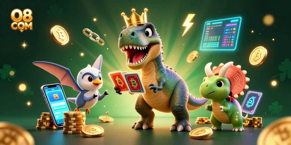 Win big at O8 COM with fun casino characters shuffling cards and stacking chips!