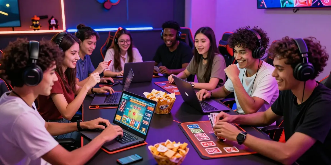 Pengalaman bermain 68 game bài di lounge permainan dengan teman-teman, suasana ceria dan penuh warna.
