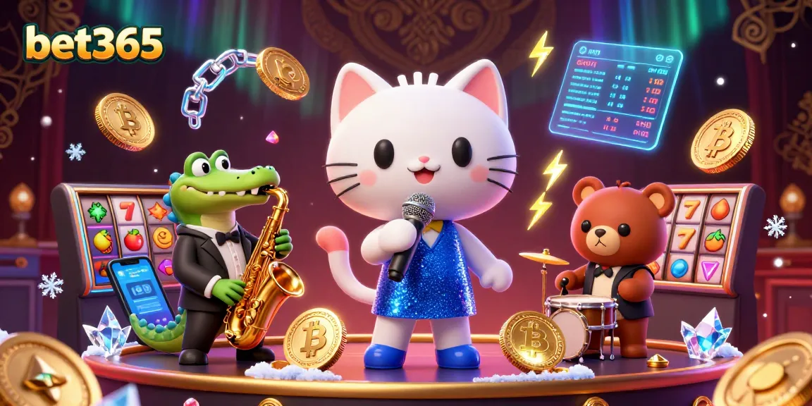 Experience the thrill of bet365 with a vibrant casino scene featuring a jazz-singer cat, saxophone-playing crocodile, and drum-playing bear.