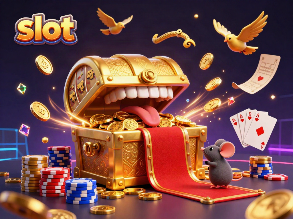 Spin the slot reels in vibrant 3D with golden treasures drawing players into the excitement.