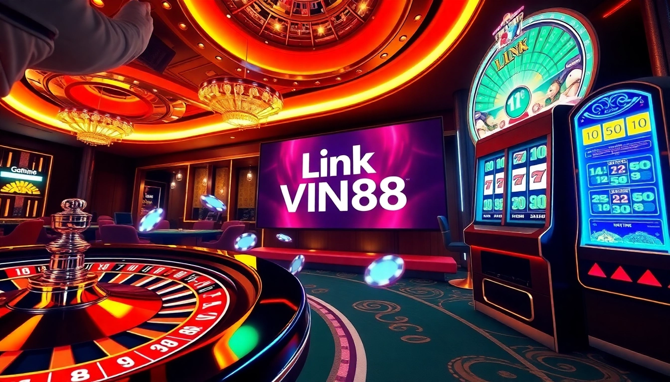 Players engaging in excitement at a luxurious casino featuring Link VIN88 and thrilling gaming action.