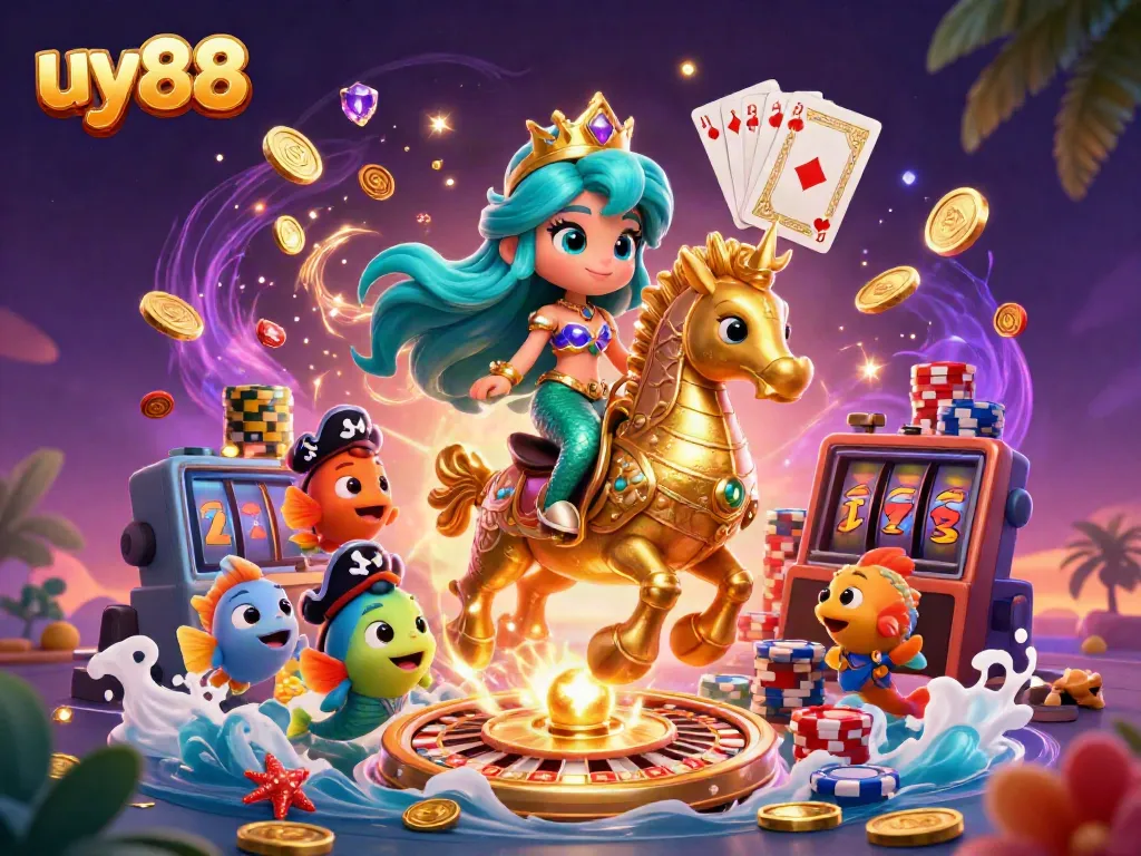 Experience the excitement of gameplay at uy88 with vibrant characters and rich casino elements in a dynamic scene.