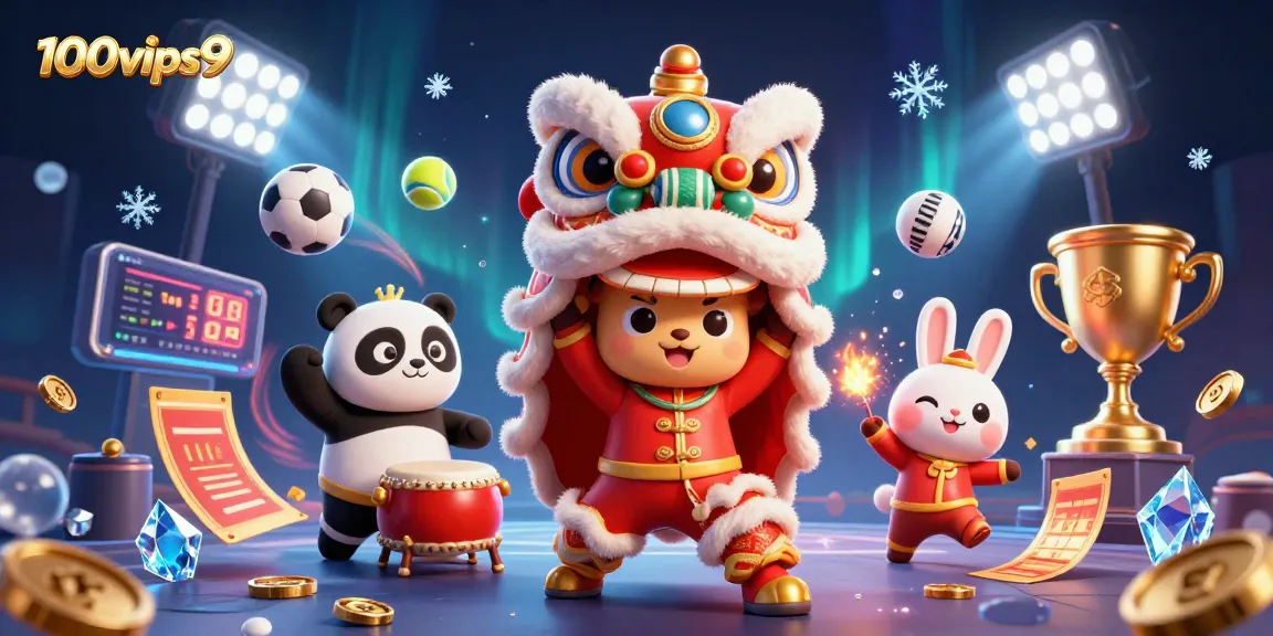 Engage with 100vips9's vibrant casino-themed illustration featuring exciting sports elements.