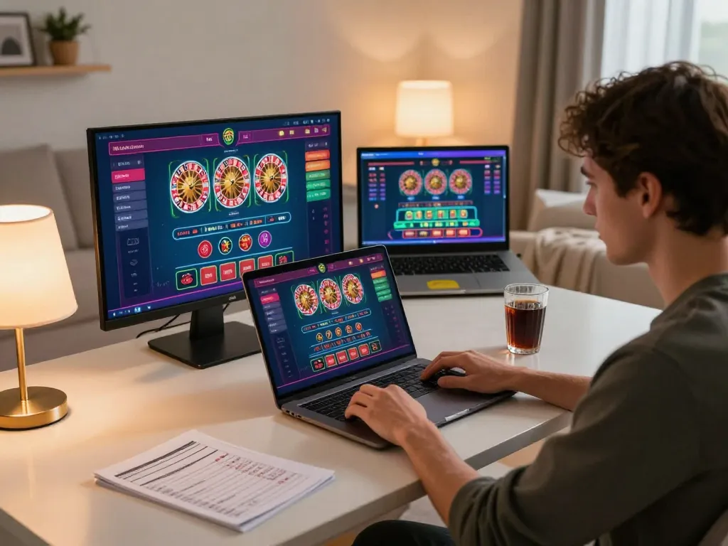 Engaging gambling action with sc88 during a live dealer game at home, showing strategic betting.
