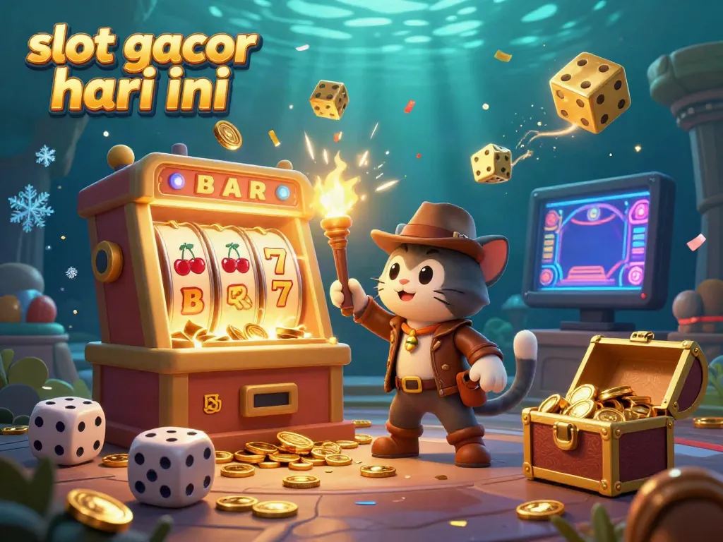 Engaging illustration depicting a golden casino artifact discovery with "slot gacor hari ini" in a vibrant, dynamic casino scene.
