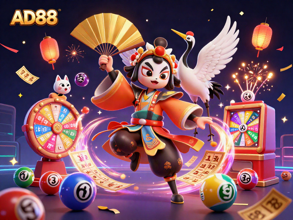 Experience thrilling games at AD88 with vibrant casino elements flooding the scene.