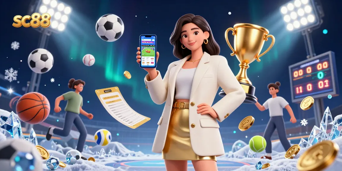 Experience thrilling bets at sc88 with a friendly Asian woman showcasing a sports betting app.