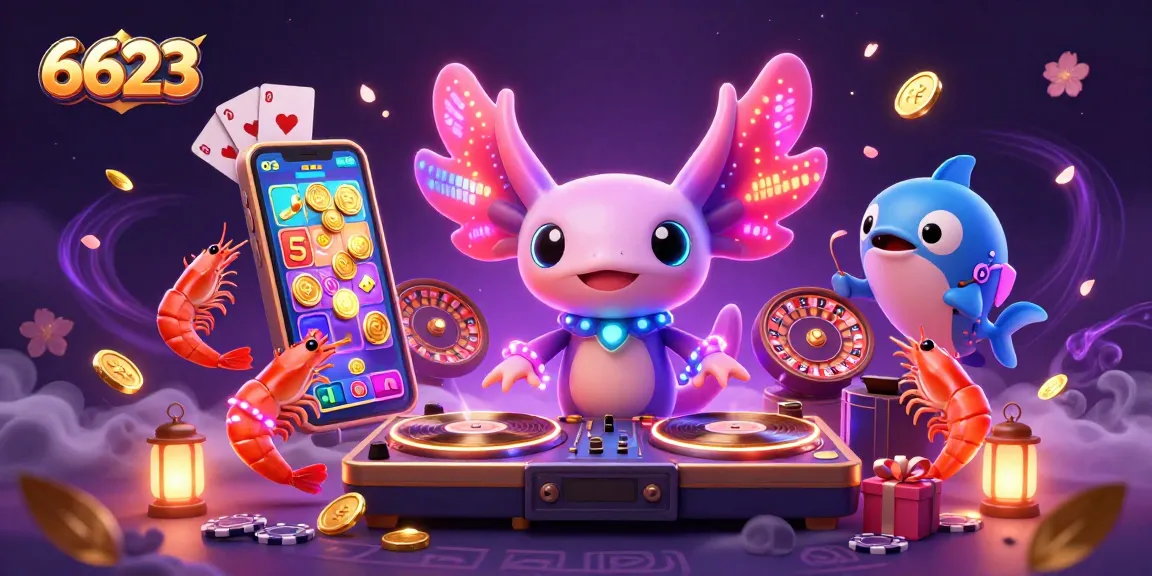 Experience 6623's vibrant casino scene with an energetic axolotl DJ and lively underwater elements.