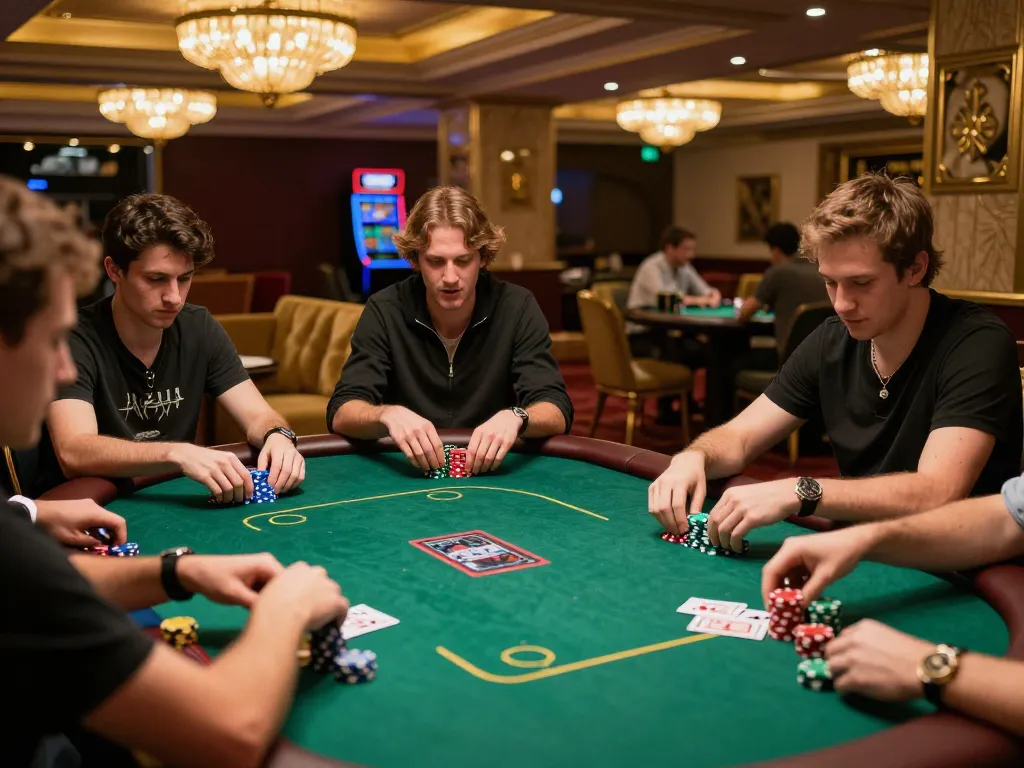 Players strategizing at a VIP poker table in an upscale casino, showcasing an exciting vipwin gaming experience.