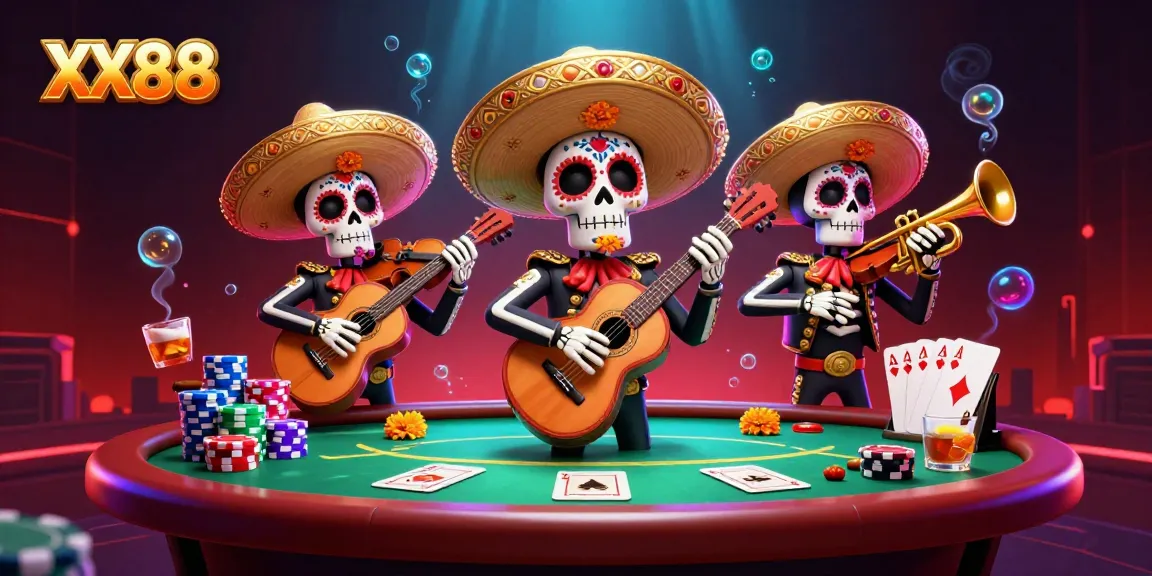 Experience the vibrant casino atmosphere of XX88 with detailed mariachis in a dynamic scene.