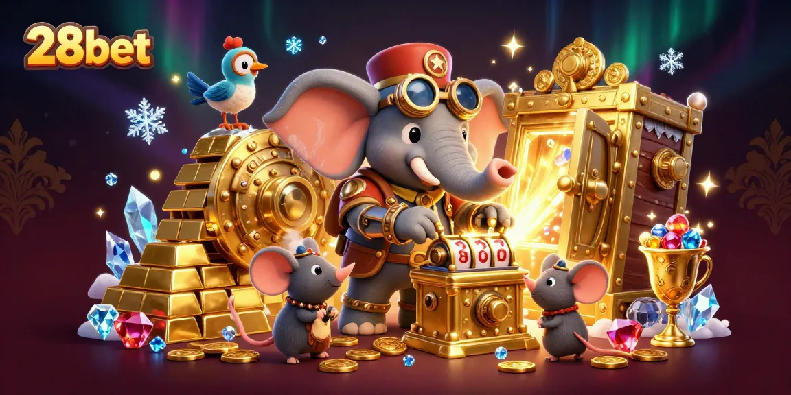 Engage with 28bet's steampunk-themed online casino adventures featuring rich gold details and dynamic slot machines.