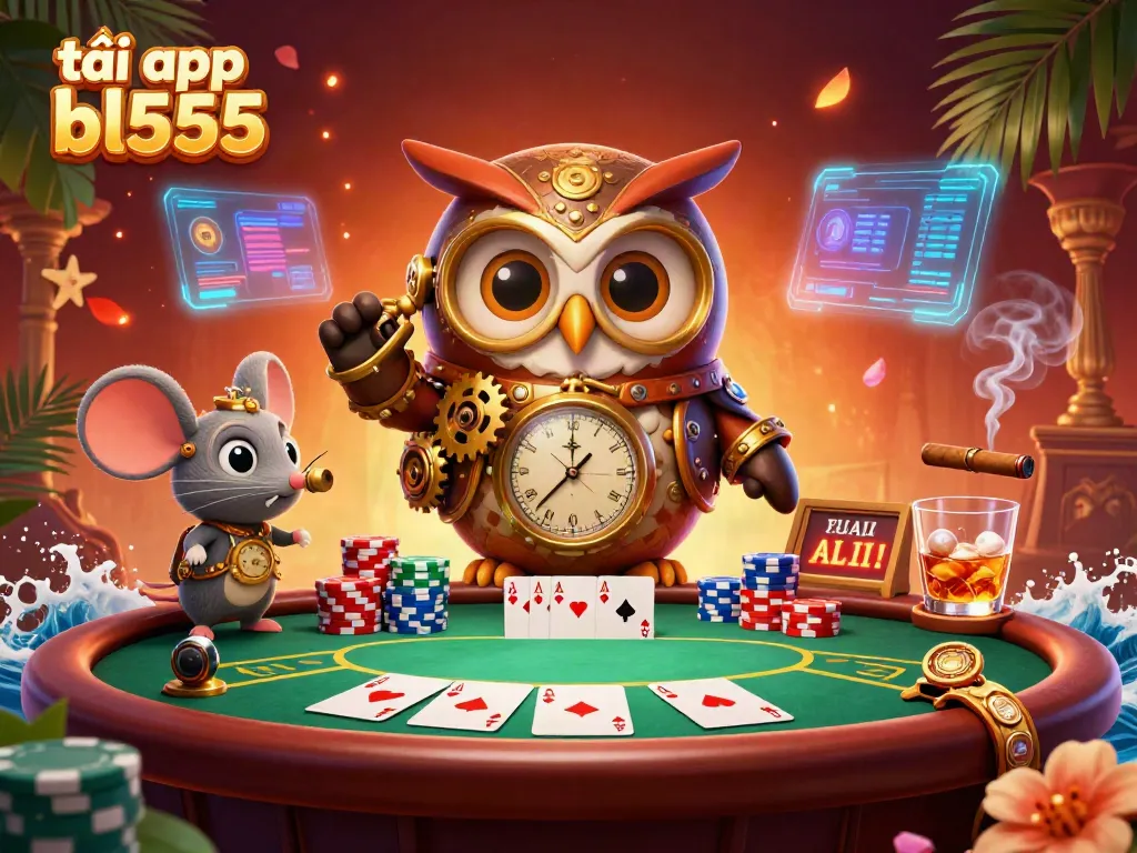 Experience the excitement of the casino with tải app bl555 featuring time-traveling figurines and poker elements.