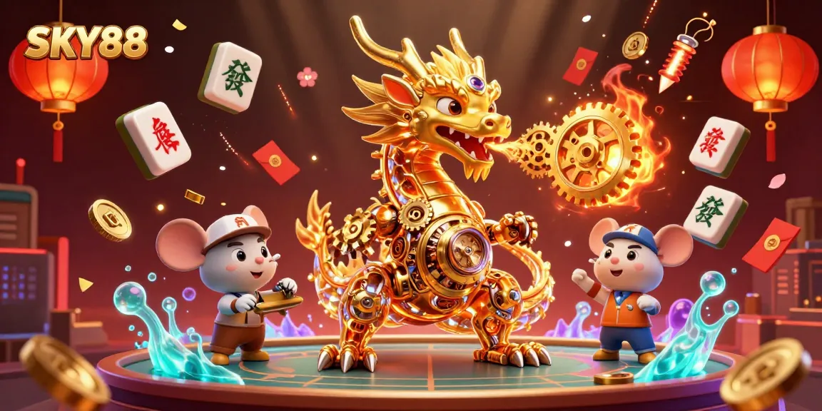 Bet on your favorite games with SKY88, featuring a golden dragon and rich casino elements.