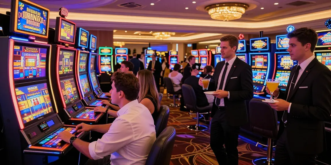 Players enjoying modern video slots at Gran Poseidon, showcasing exciting casino atmosphere.