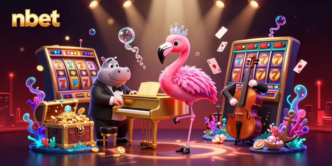 Experience the vibrant energy of nbet with a lively casino scene featuring a flamingo singer and hippo bassist.