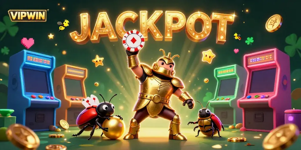 Join the celebration at VIPWIN with an epic gaming victory scene featuring colorful characters and dynamic casino elements.