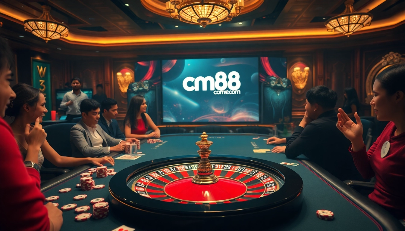 Winning players celebrate their luck at cm88 com casino with lively poker and roulette games.