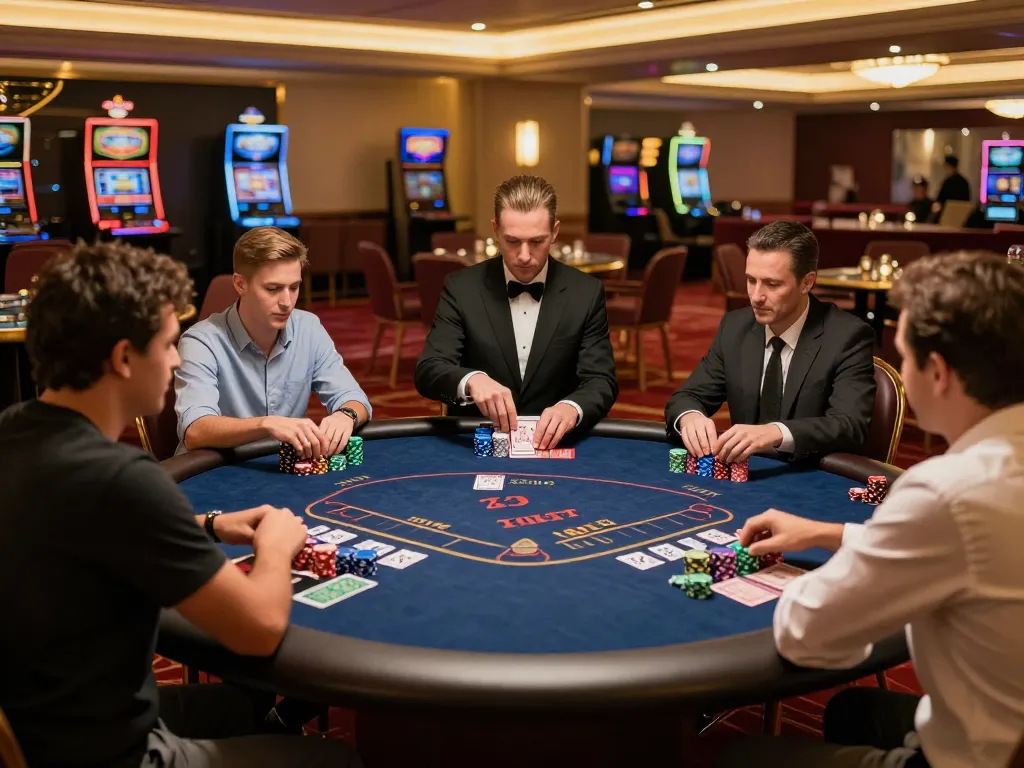 Intense Texas Hold'em gameplay at 78 WIN casino, capturing players' vivid expressions and strategic moments.