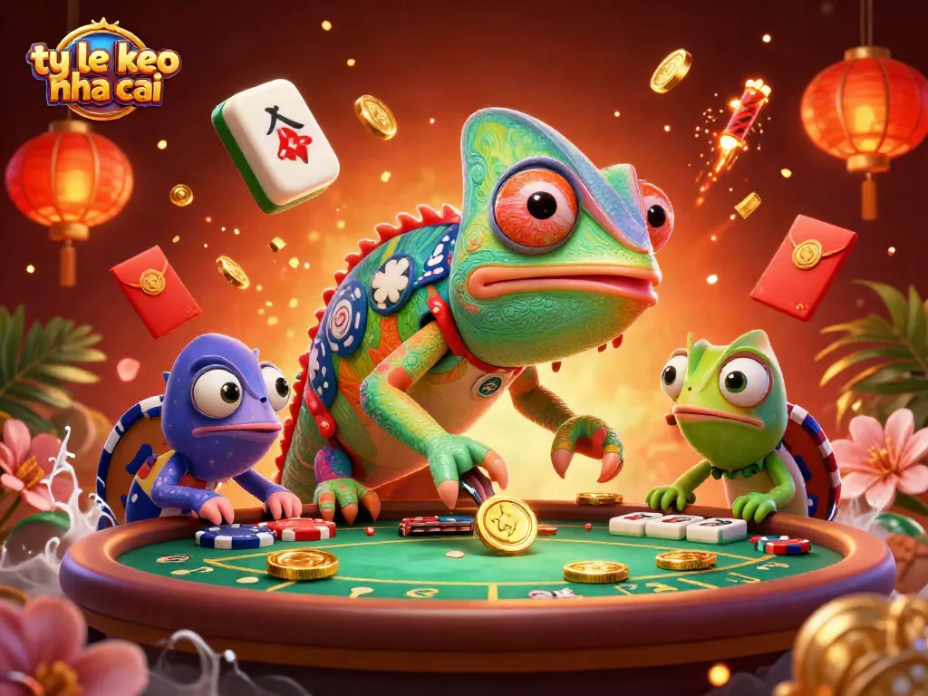Engage in the thrill of "ty le keo nha cai" while vibrant mascots bring the casino to life with excitement.
