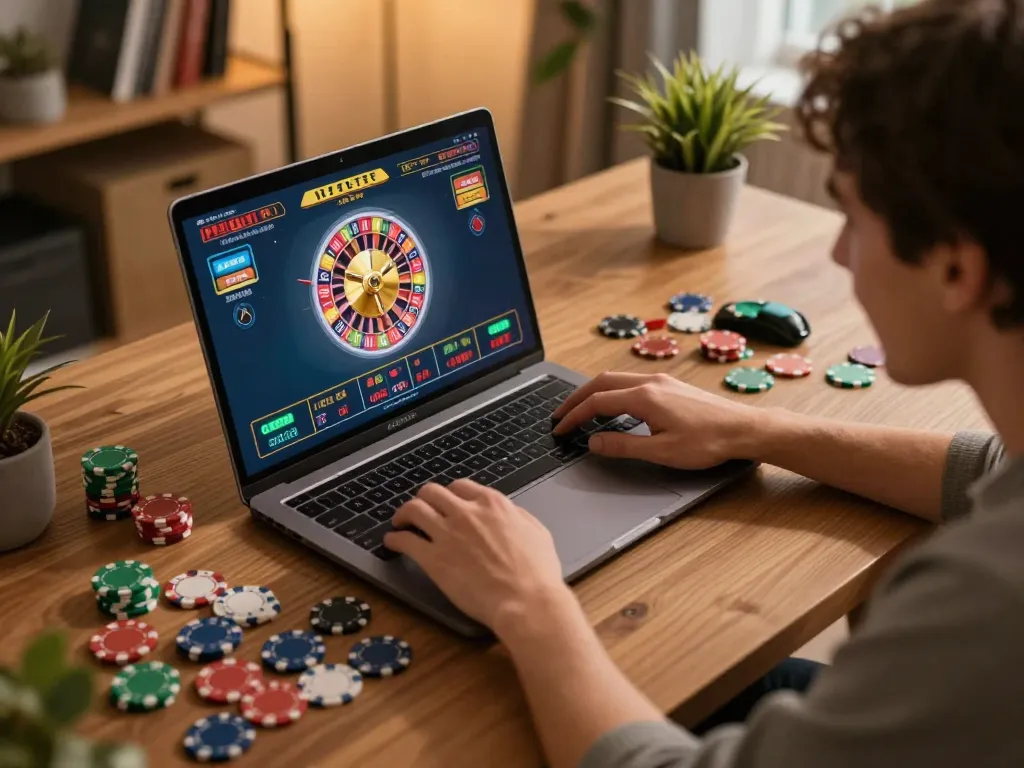 Players enjoying the online gambling experience with rikvip in a lively home setting, engaging in a live dealer roulette game.
