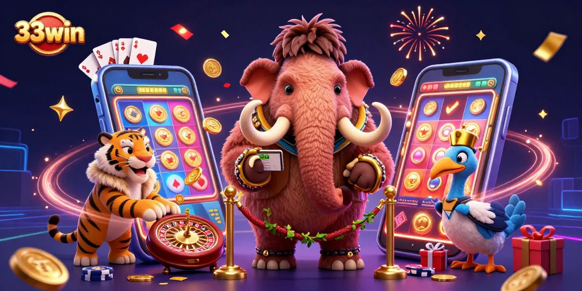 Experience exciting gaming at 33win with a lively casino scene featuring unique characters.