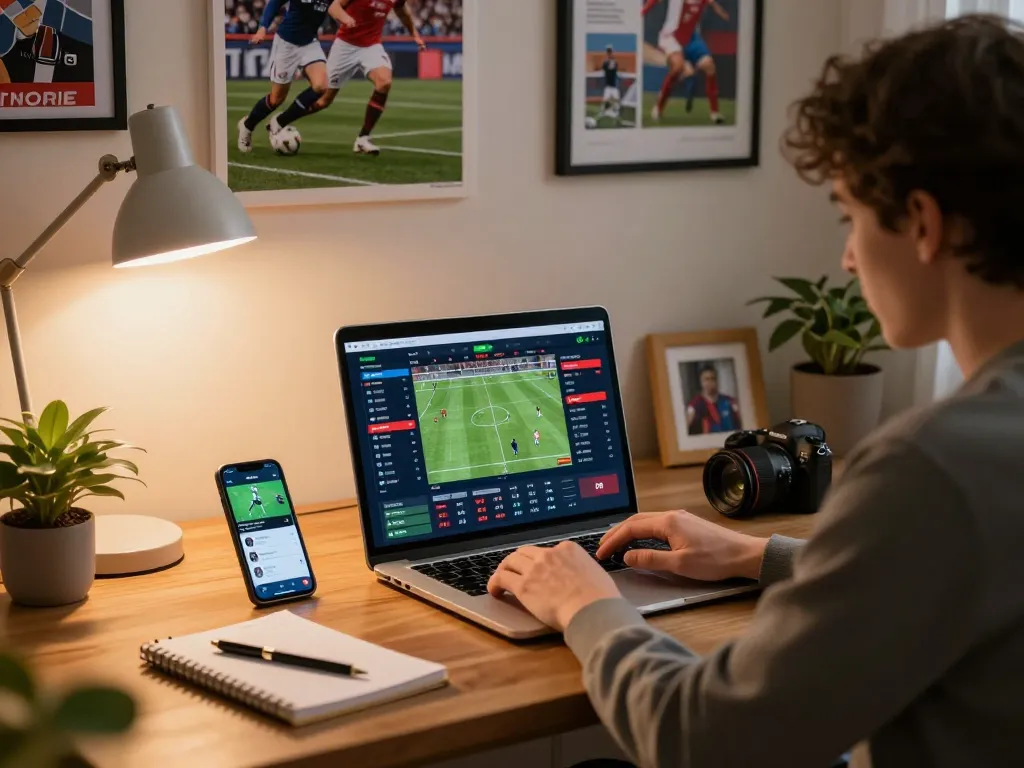 Engaging sports betting setup with users focused on tin soi kèo in the home office for strategy.