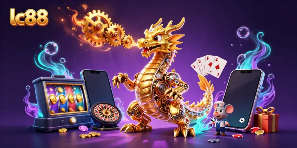 Experience thrilling gameplay at lc88 with our immersive and colorful gaming scene featuring vibrant slot game elements.