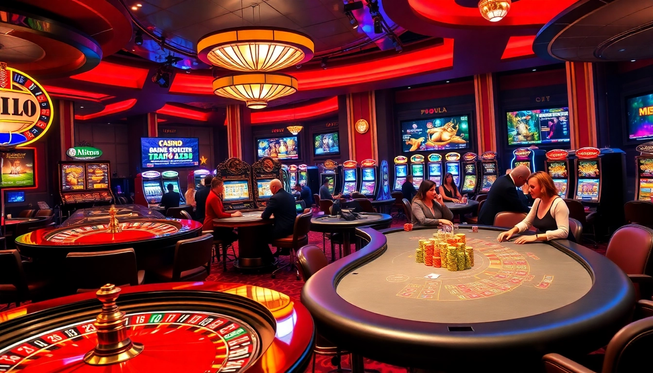 Experience exhilarating gameplay at https://23win.autos/ in a luxurious casino setting, featuring roulette and poker tables.