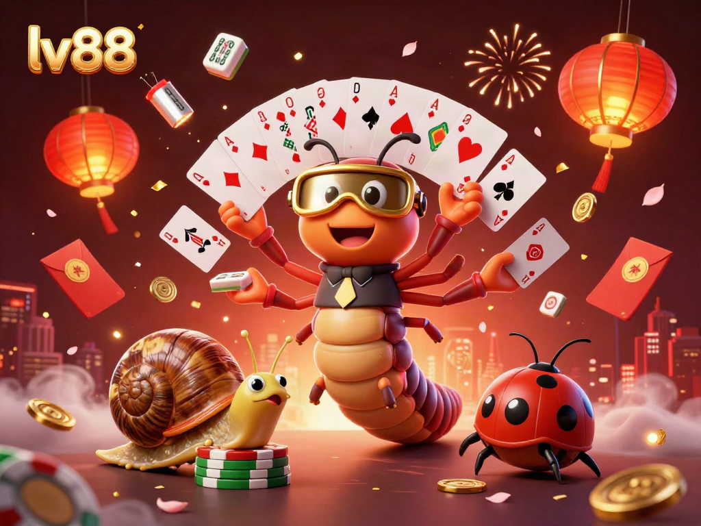 Experience the excitement of lv88 with a dynamic 3D casino scene featuring vibrant characters and festive gaming elements.