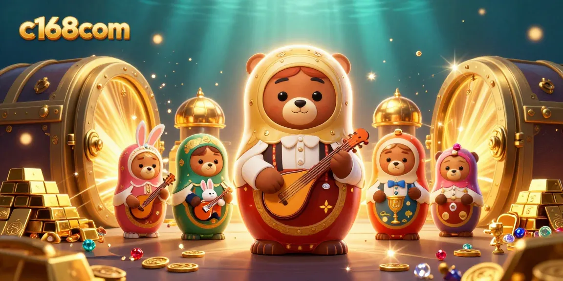 C168com showcases a vibrant casino scene with Russian bears and treasures, inviting players to engage.