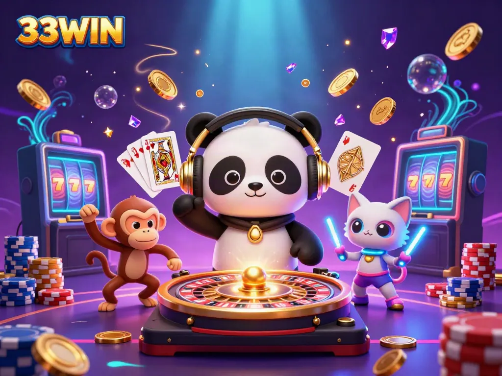 Experience the excitement of 33WIN with vibrant 3D characters and dynamic casino elements.