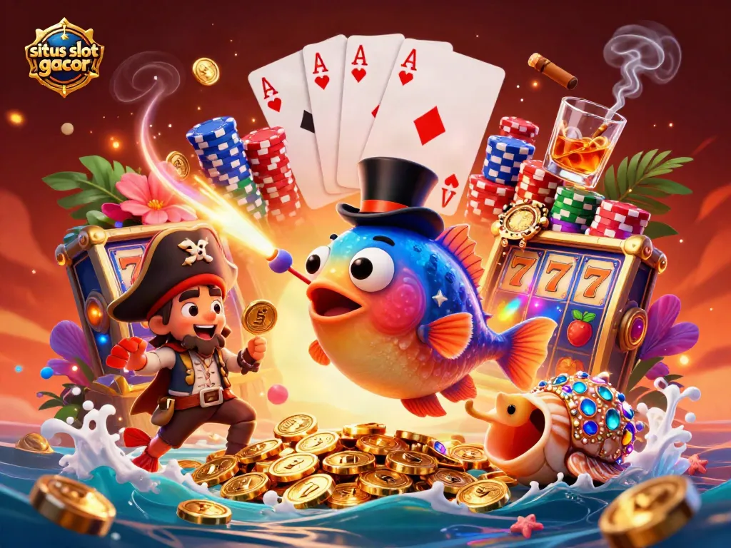 Experience thrilling gaming excitement with situs slot gacor featuring rich 3D characters attracting golden coins.