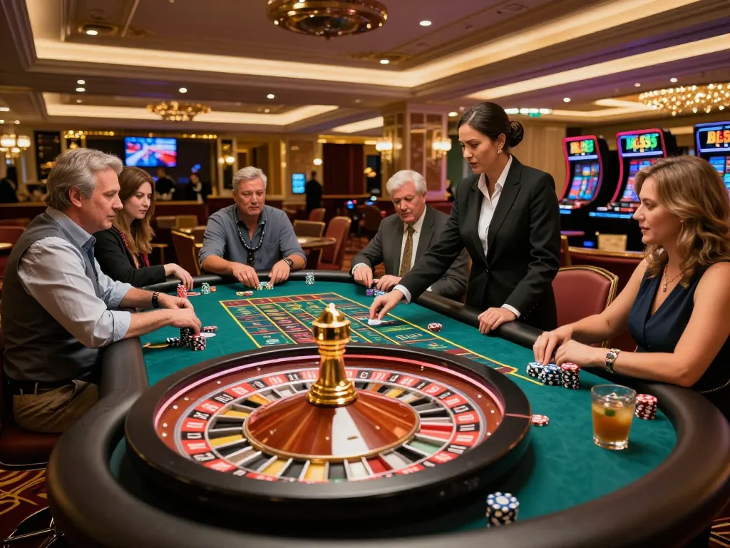Excited players placing bets and enjoying a roulette game at BL555 casino, showcasing thrilling moments.