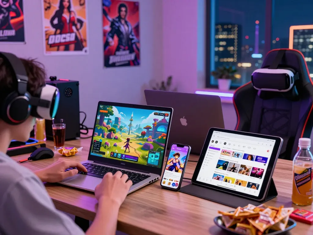 Players enjoying exciting hentai games on multiple devices in a vibrant gaming environment.