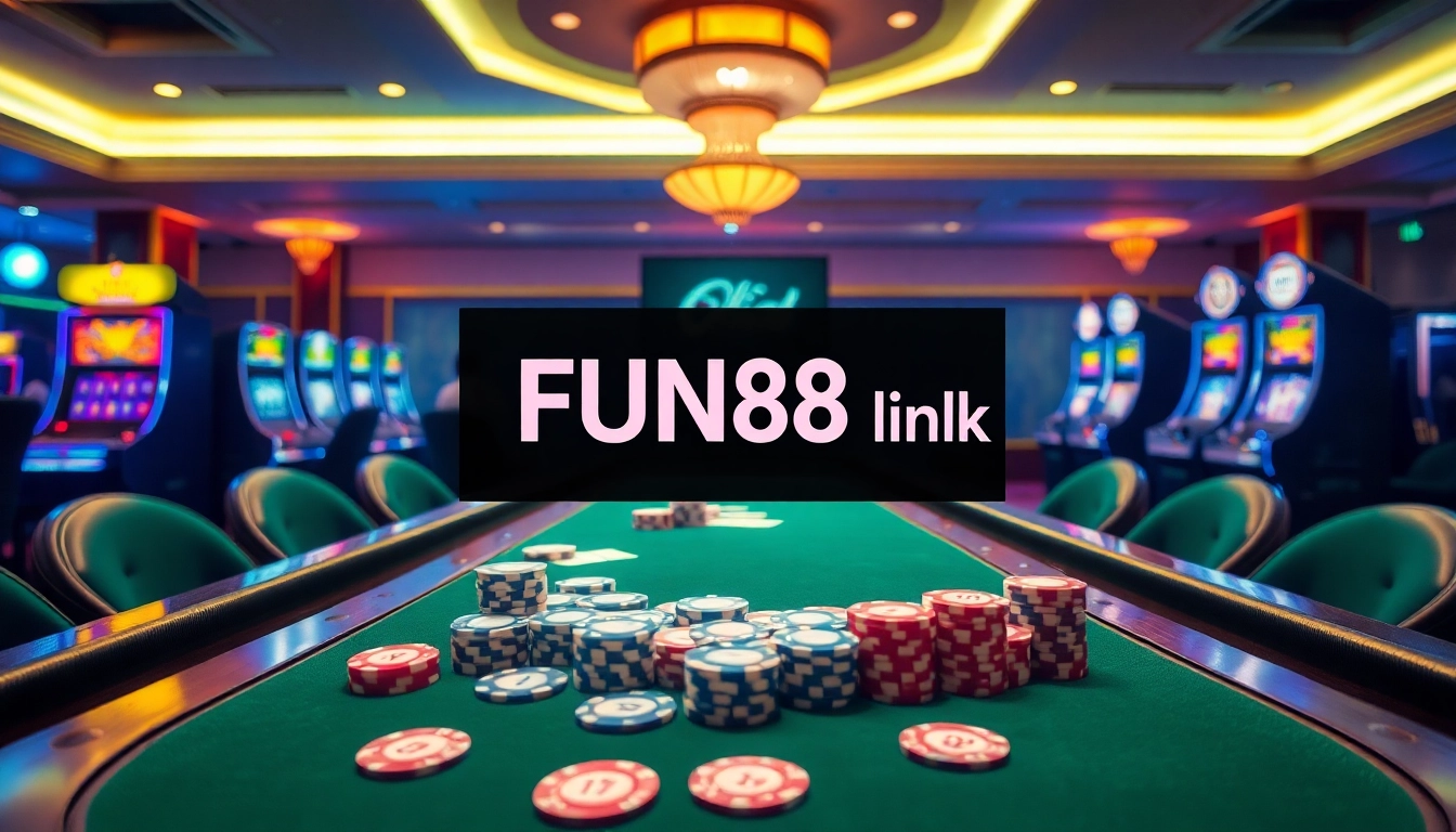 Experience the excitement of poker with the FUN88 link in a luxurious casino setting.