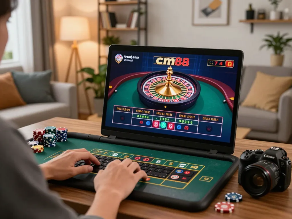 Engaging live dealer game on trang chủ cm88, showcasing a player immersed in online roulette.