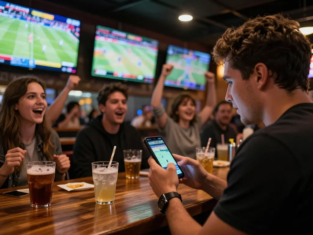 Engaging in live sports betting on smartphone at Nowgoal's interactive sports bar.