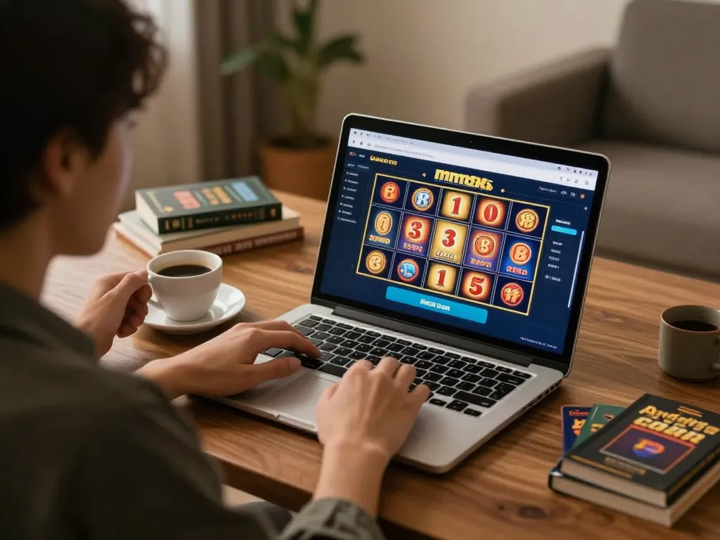 Engaging with online slots on mm88 com from home, focused gameplay and cozy atmosphere.