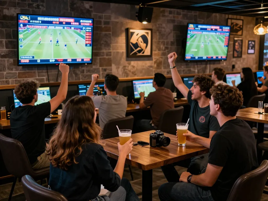 Nohu patrons engaging in live sports betting while cheering for their teams.