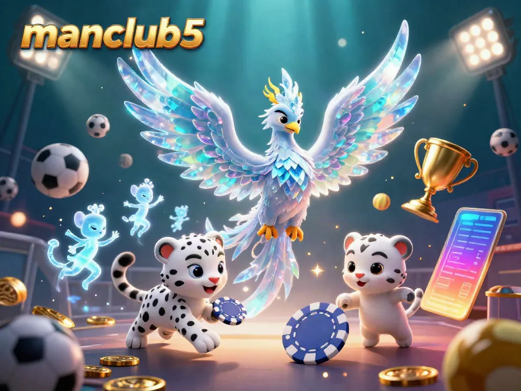 Engage in thrilling casino gameplay with manclub5 featuring an ice phoenix and vibrant 3D elements.