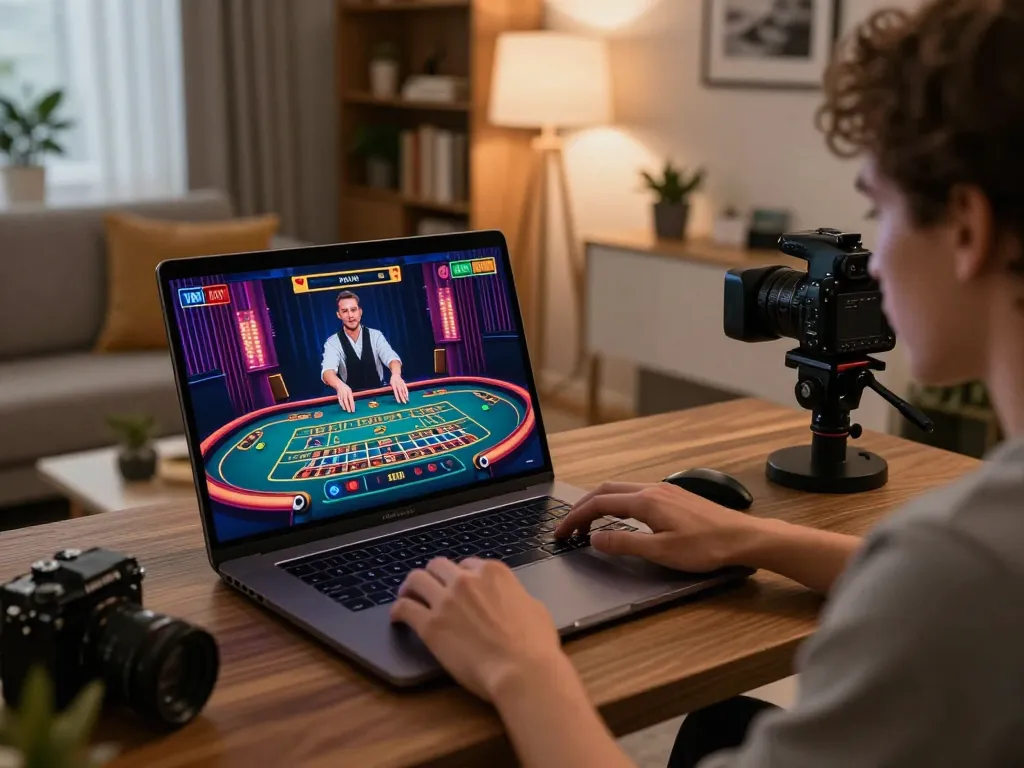 Engaged player experiencing immersive live casino entertainment at https://ph22.net.ph/ on a laptop in cozy home setting.