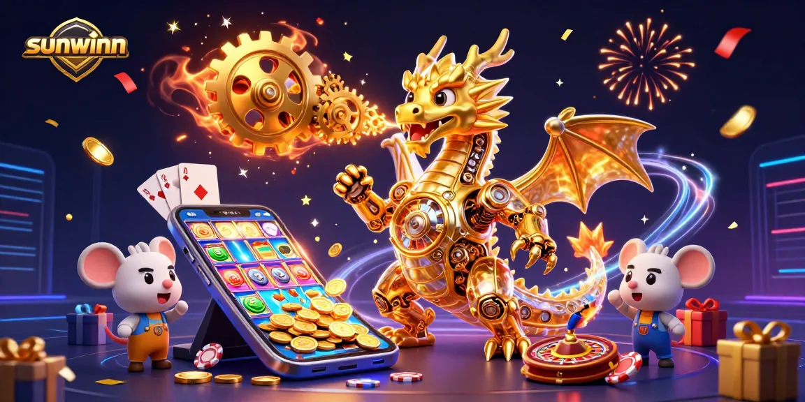 Engage with the sunwinn gaming experience featuring a golden dragon and dynamic casino elements.