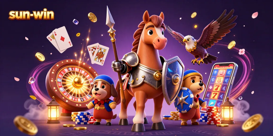 Experience sun-win as the joyful knight and puppy navigate their casino adventure with golden treasures.
