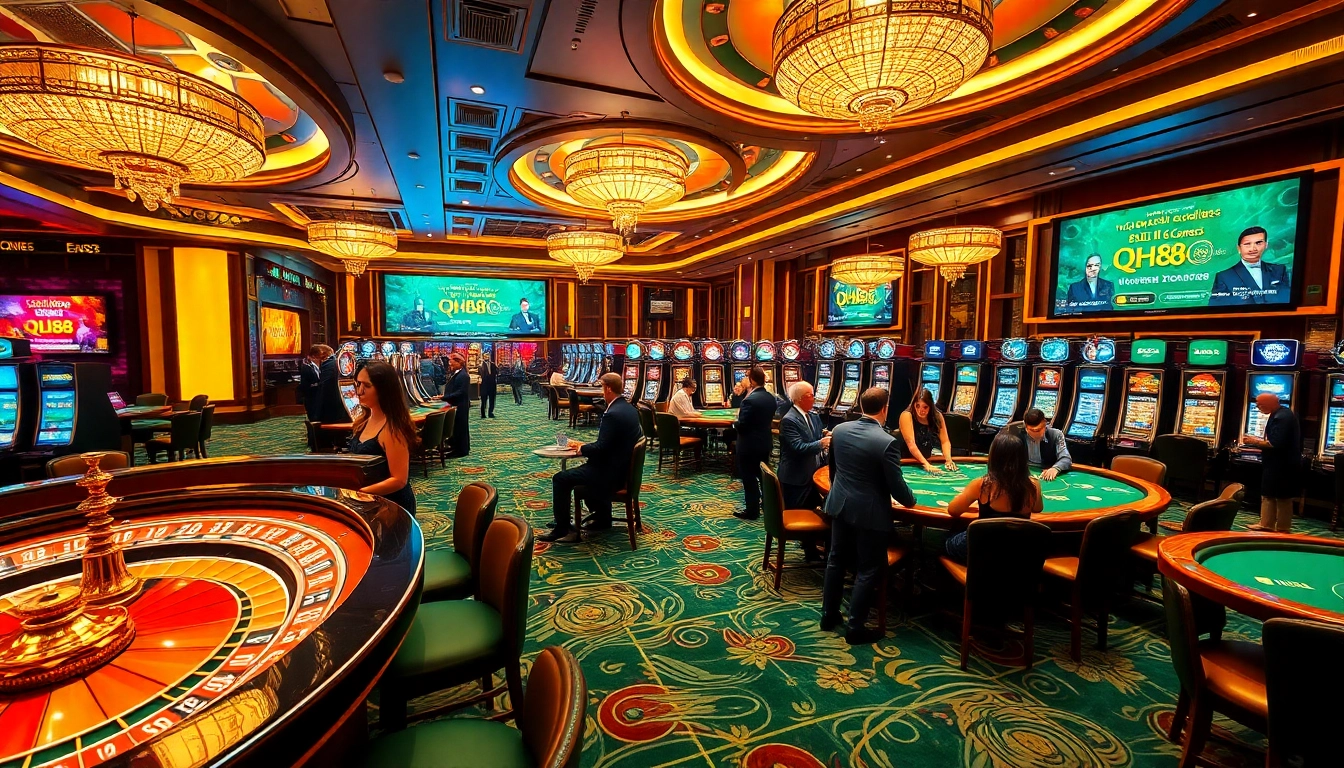Players engaging in thrilling casino games at QH88, showcasing excitement and luxury.