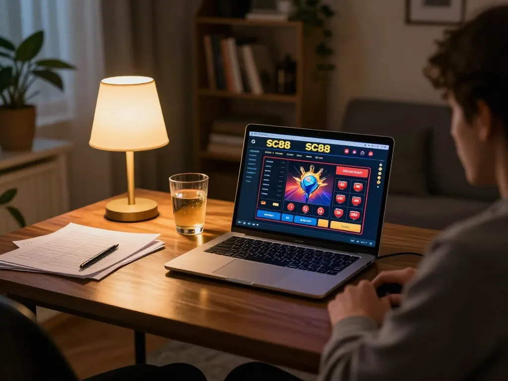 Engaging gameplay experience on SC88 platform during cozy home session, highlighting user interaction with strategic betting.