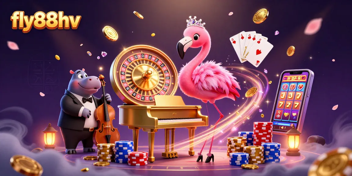 Spin and win at fly88hv with a vibrant casino scene featuring animated characters and dynamic game elements.