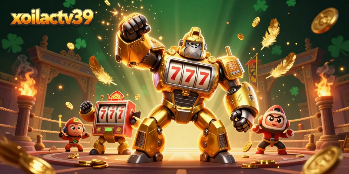 Experience the thrill of xoilactv39 with a dynamic golden gorilla mech in action!