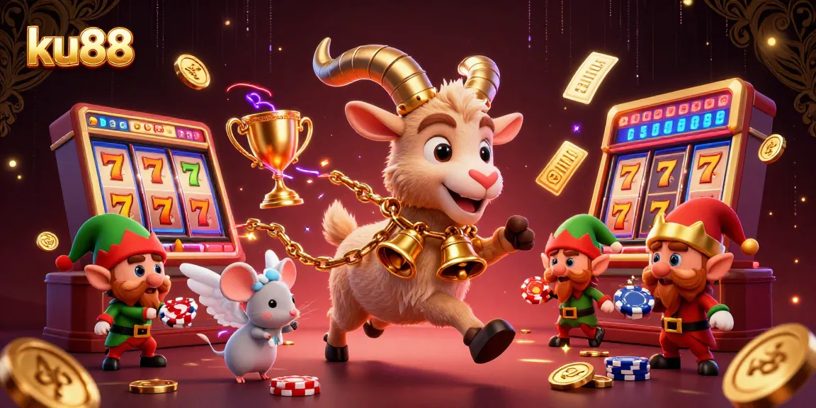 Play exciting slots at ku88 with a festive Krampus goat, angel mouse, and playful gremlins