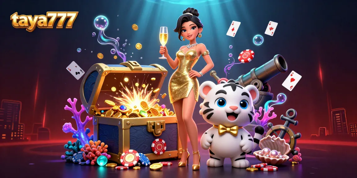 Catch big wins at Taya777 with a glamorous gaming scene featuring a woman and a lucky white tiger cub.